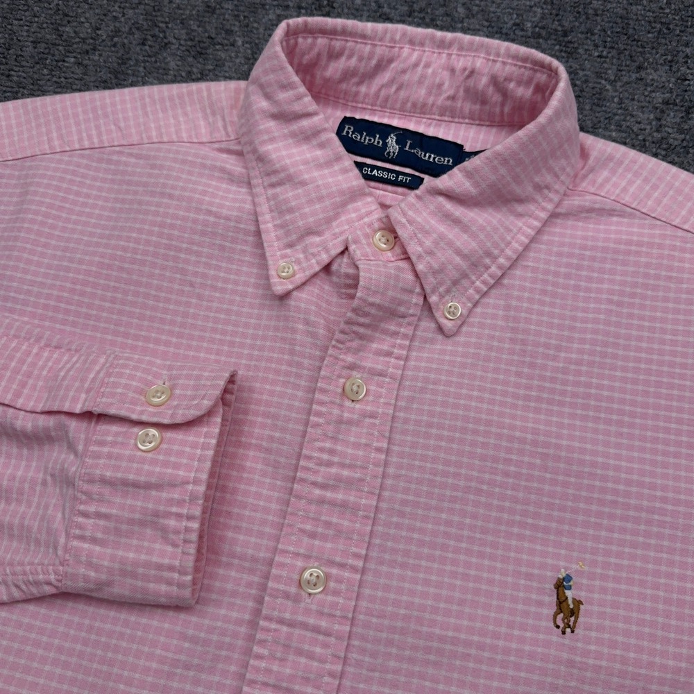 Polo Ralph Lauren Button Shirt Men's 15.5 32/33 Classic Pink Gingham Flesh Pony